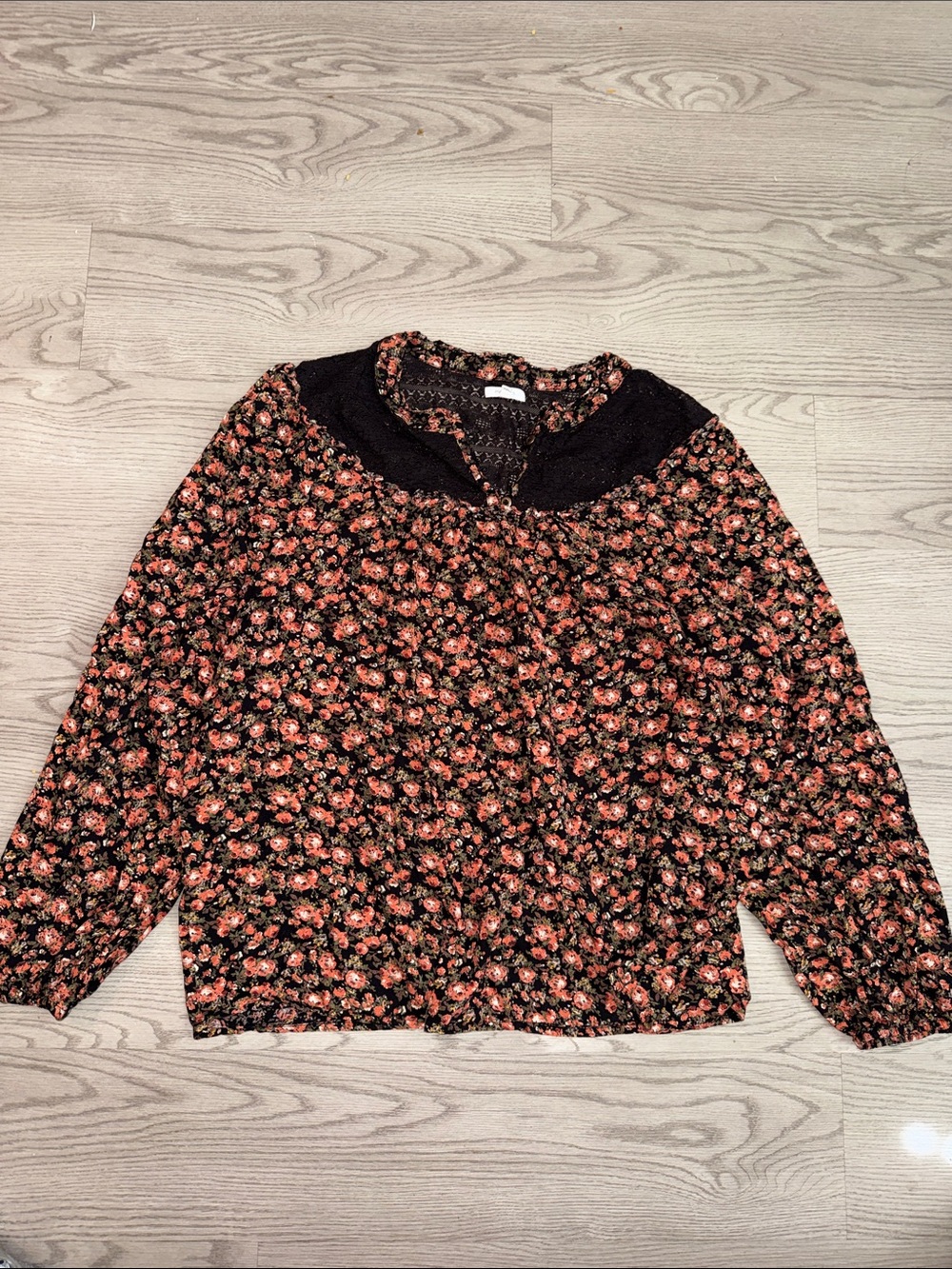 Floral Print Women’s Blouse with Black Yoke